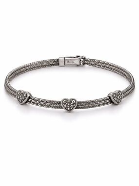 925 Sterling Silver Marcasite Heart Multi Strand Bracelet Vintage Italy Style